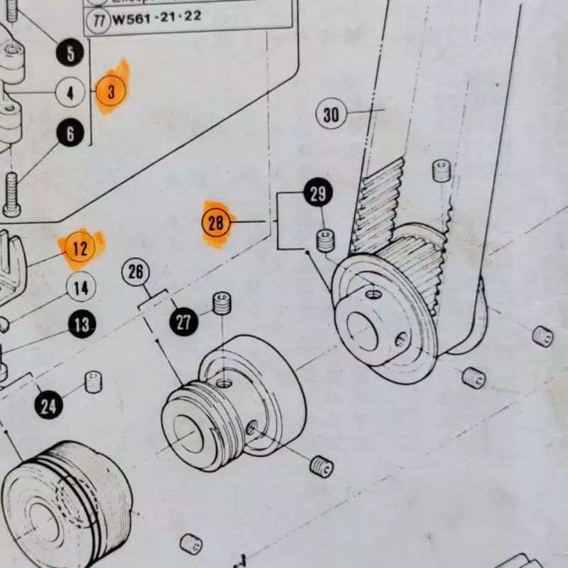 250511-91 Gear Timing Belt Bagian Bawah Mesin Kamkut W500