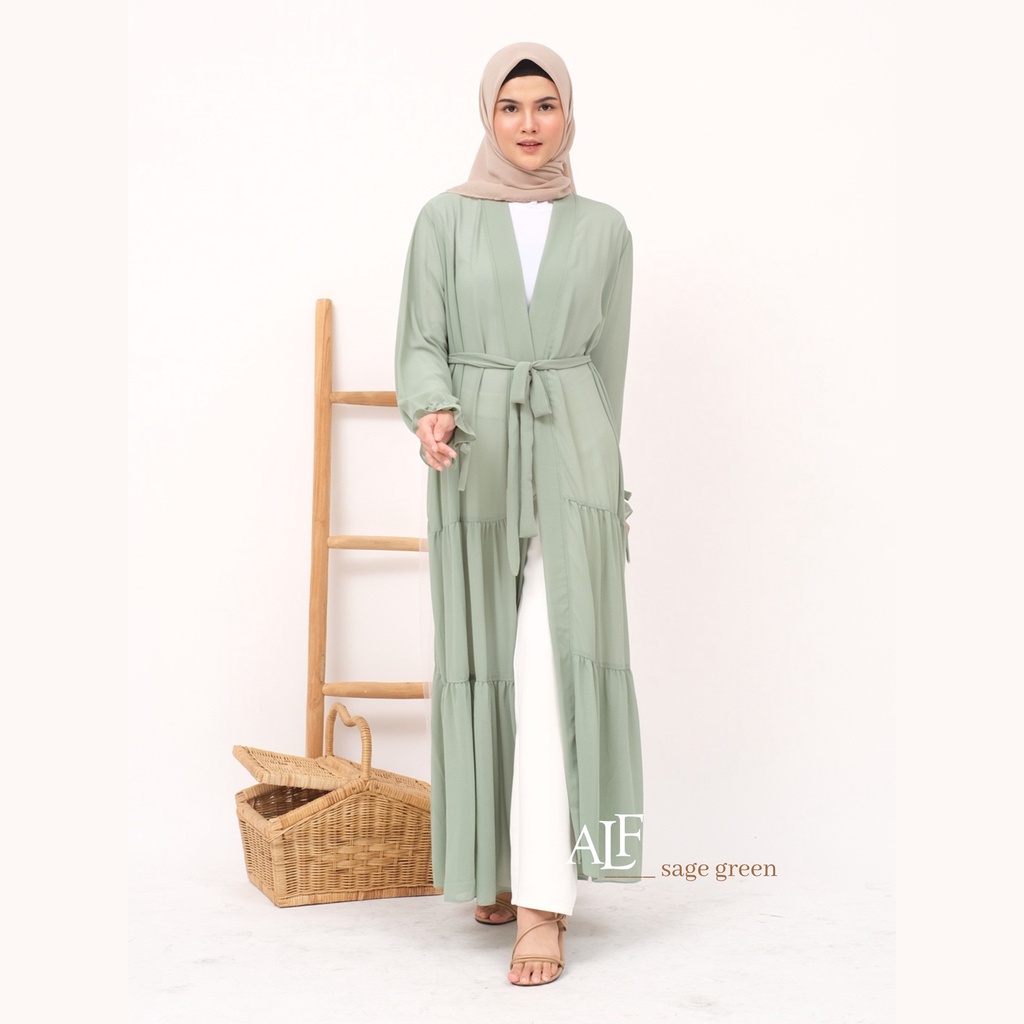 Kareen Long Outer Sage Green by Alfaina | Cardigan Panjang Ceruty