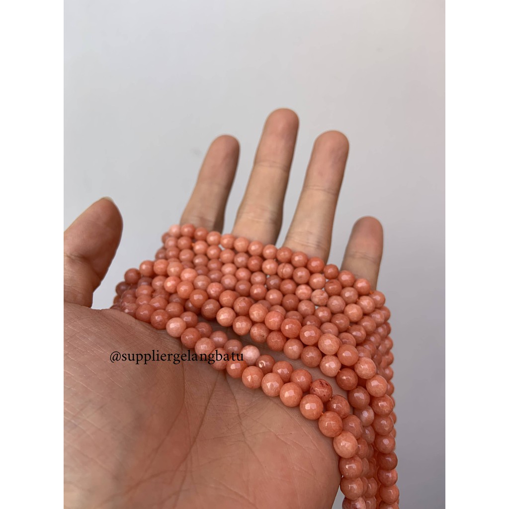 semi stone 6mm peach agate oren FACETED bahan rangkai aksesoris lucu agatis