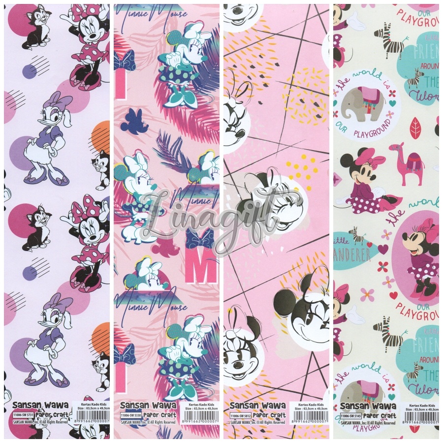 ( 5 Lembar ) MINNIE MOUSE SANWA - KERTAS KADO SANWA TIKUS MIKI - GIFT WRAP PAPER SANSAN WAWA MICKEY AND FRIENDS - WALT DISNEY DAISY DUCK / DESY BEBEK