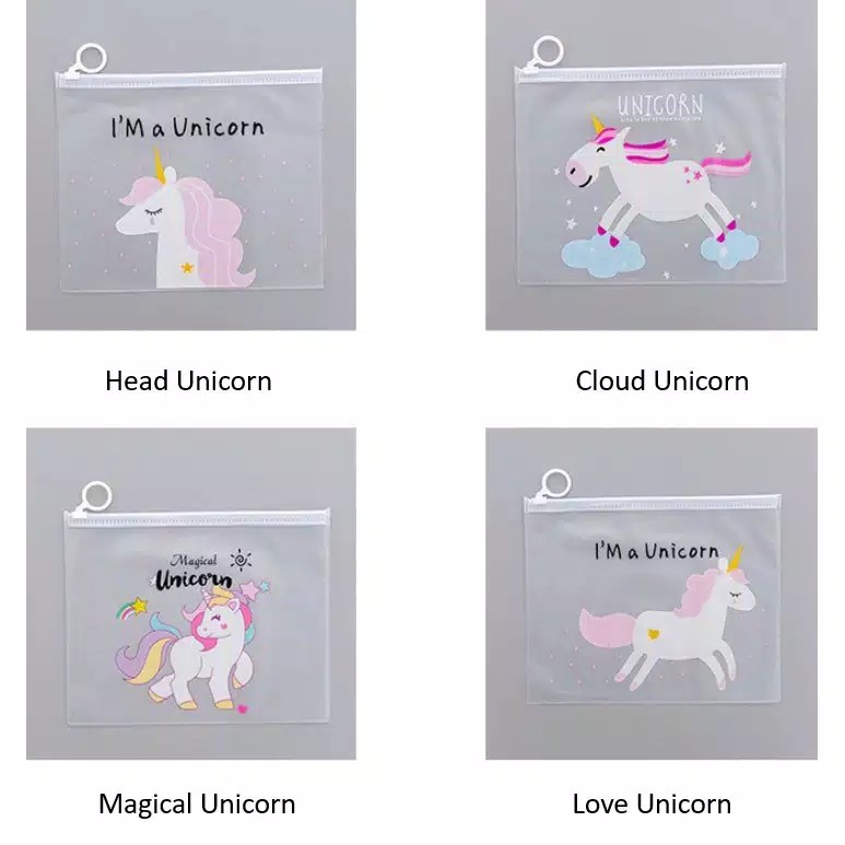 POUCH TRANSPARAN UNICORN PINK PANTHER / TEMPAT PENSIL UNICORN / ZIPPER BAG / POUCH KOSMETIK ANTI AIR