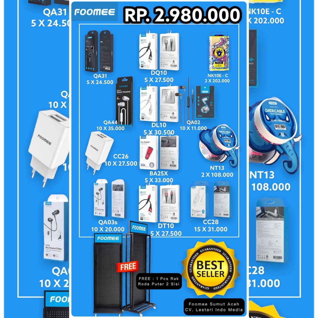 Promo Paket FOOMEE Reseller Gratis 1Pcs Rak Pajangan Roda Putar 2 Sisi ( QA31 + DQ10 + NK10E Type C 