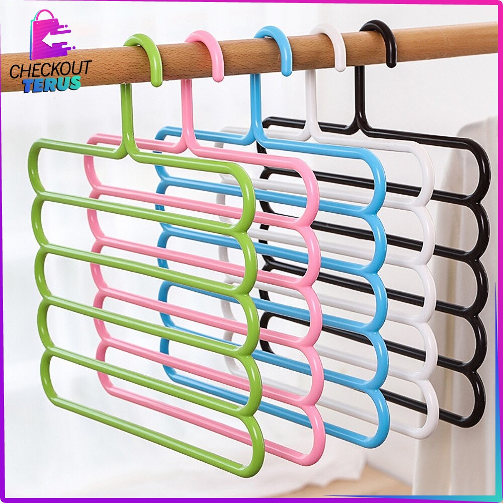 CT C125 C126 C159 Gantungan Baju 9 Lubang Hanger Pakaian 5in1 Perlengkapan Pakaian Hanger Plastik Hanger Baju