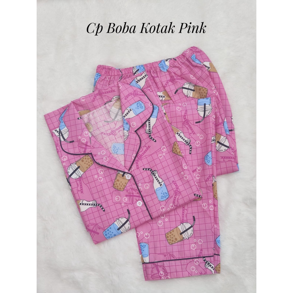 BJ-Piyama CP Dewasa Wanita Motif Karakter - Lengan Pendek-Boba Pink