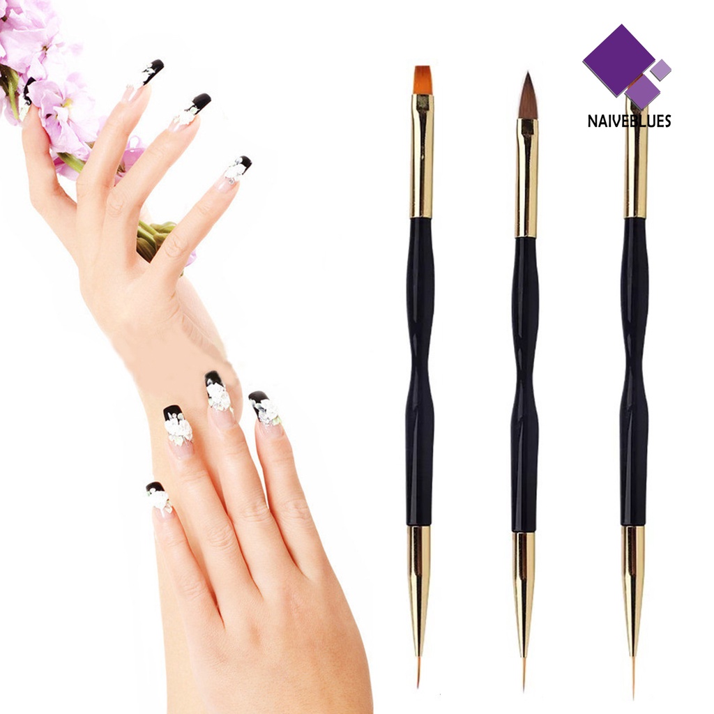 Naiveblue &gt; 3Pcs / Set Brush Nail Art Bulu Lembut Gagang Plastik Dapat Dipakai Ulang