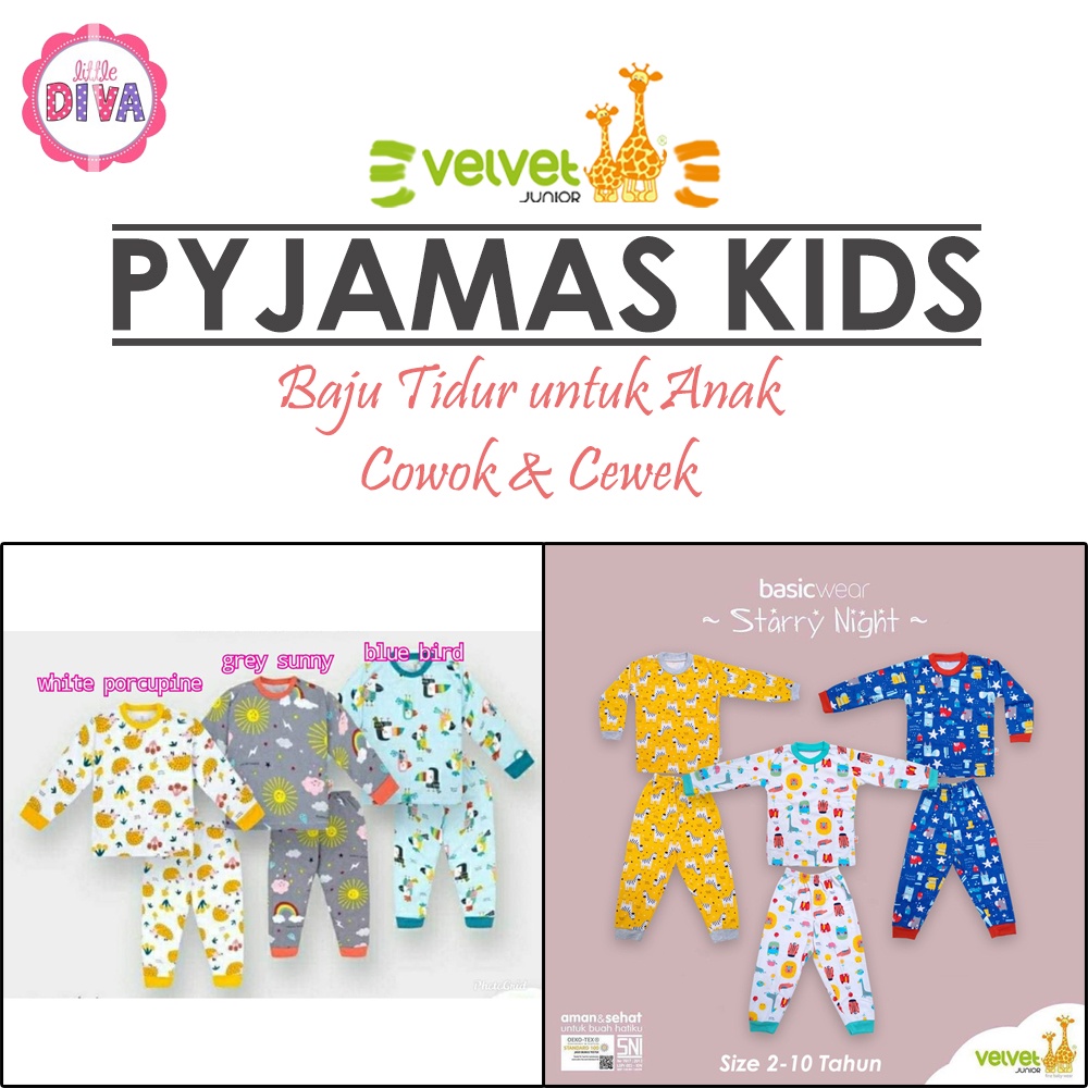 Size 2 - 10  VELVET PIYAMA BOY  GIRL Baju / Celana Panjang Starry Night here come the sun vv