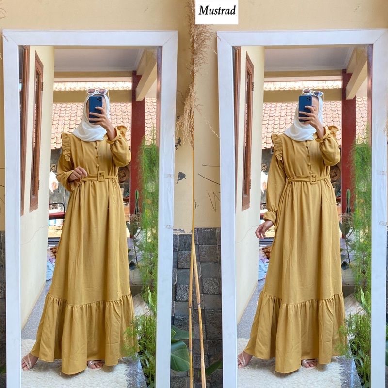 GAMIS / LONG DRESS META SHAKILA BELT BUSUI SLETING DEPAN