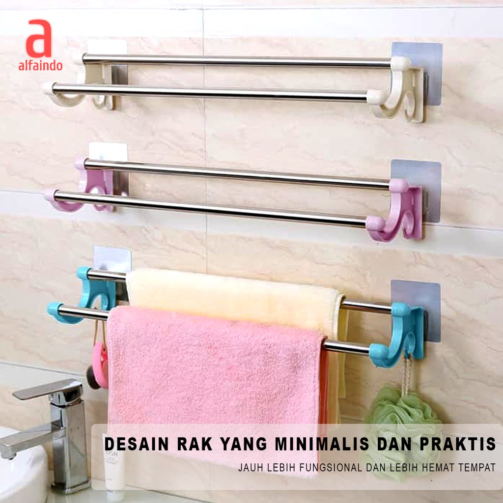 Alfaindo Gantungan Baju Handuk Kamar Mandi Serbaguna Stainless GB007 Kuat Murah  Putih