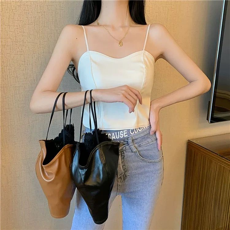 Victoria Tank Top Wanita Bahan Kulit kualitas gaya Korea 1093