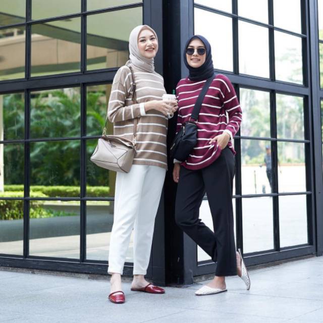 KOREA RAJUT LUCU HITAM BIRU LANGIT UNGU / Stripes Cotton Sweater Heaven Lights (Army S/M)