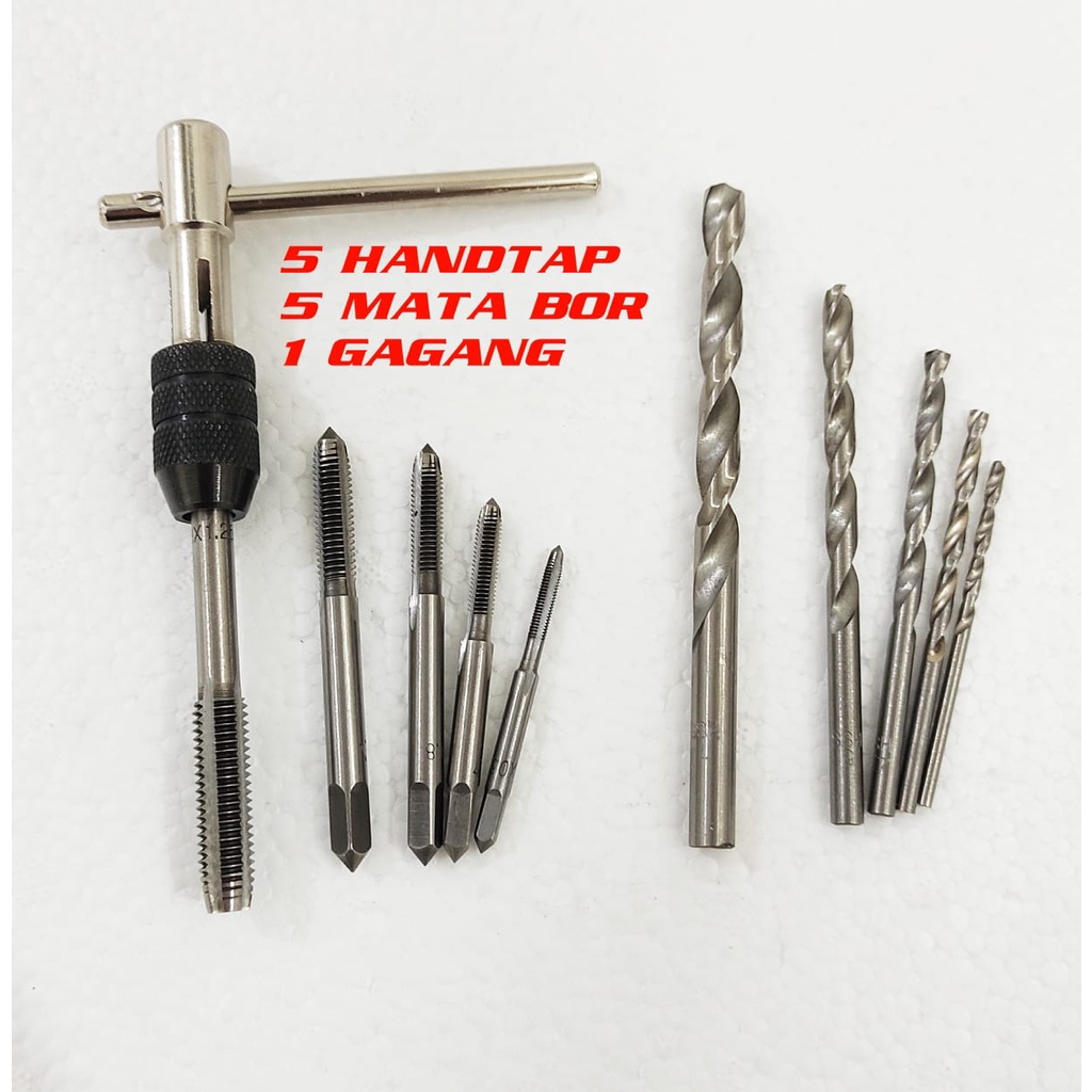 Mata Bor Tap Die Set/Handtap 9pcs Hand Tap Tapping Metal Screw/MATA BOR SENAI DRAT BAUT PEMBUAT DERAT ULIR BAUD HANDTAP HANDTAB HAND TAB/Pembuat Ulir Sekrup dengan Tap Wrench Original/Taps M3-M6/Thread Metric Machine Wrench Holder Hand Set