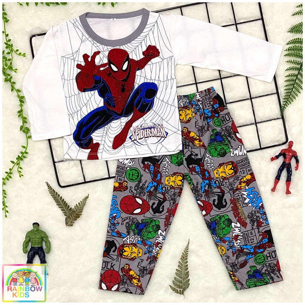RAINBOW SETELAN PP / SET BAJU ANAK COWOK / UNISEX PP 1-8 TAHUN KOMBINASI SUPERHERO-SPIDER ABU MD - PP