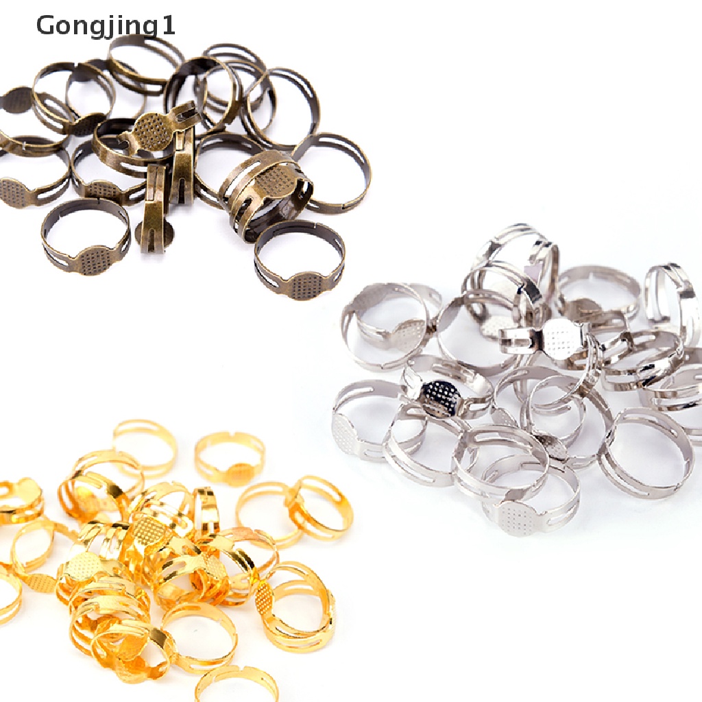 Gongjing1 50pcs Cincin Kosong Adjustable 8mm Untuk Membuat Perhiasan DIY