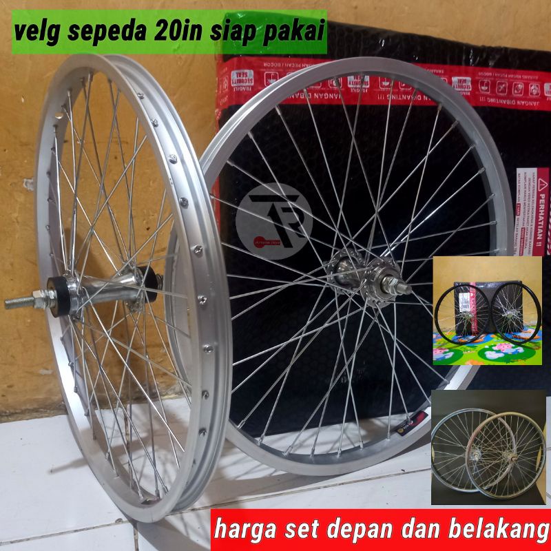 wheelset 20 atau velg sepeda 20 in sepasang sudah dirakit dan disetel jari2