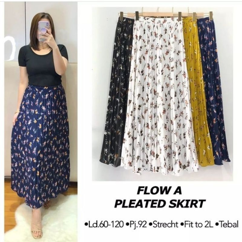 Rok Plisket Wanita Premium Kekinian Motif Bunga Fit S to XXL