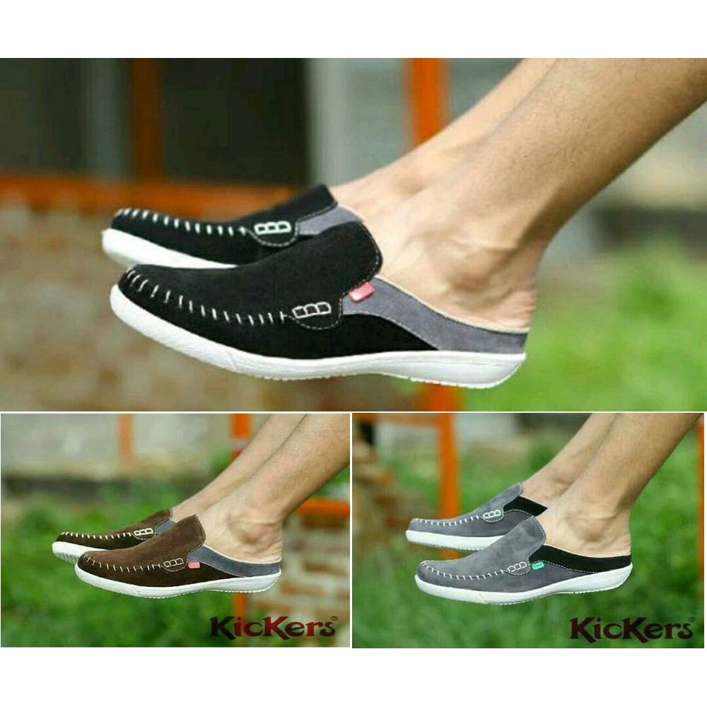 MS SHOP - Sepatu Selop Pria Tutong Kickers Stiching Slop Bustong Suede Slipon Cowok Murah