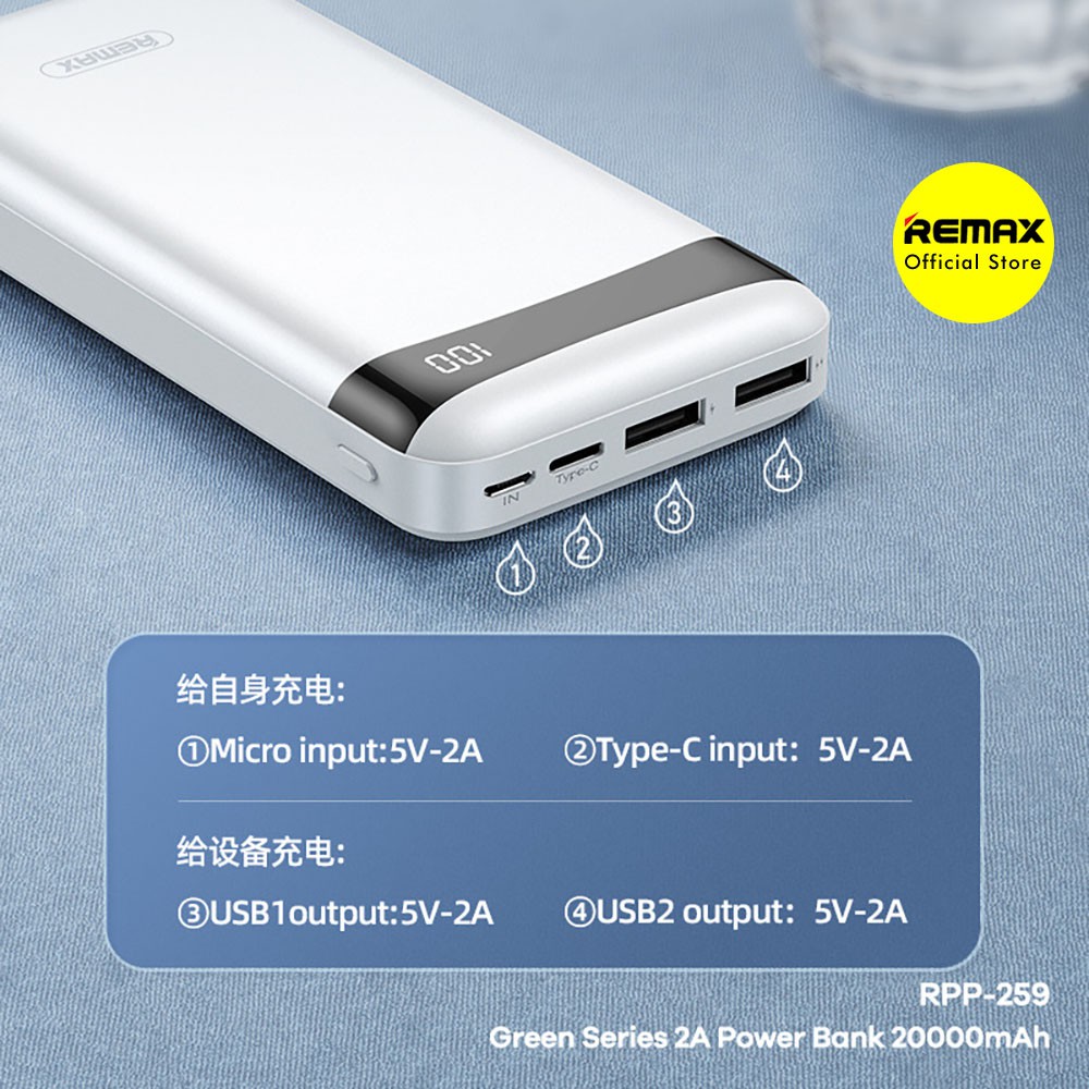 REMAX Green Powerbank 20000mAh 2in1 Output RPP-259