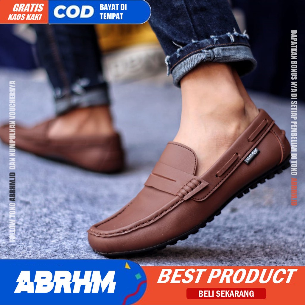 ABRHM X VERONA Sepatu Kasual Pria Sepatu Pria Casual Slop Anti Slip Kulit Pu Cowo/Cowok Sepatu Kerja Kantor Semi Formal Kuliah Kondangan Gaya keren Kekinian Murah Terlaris