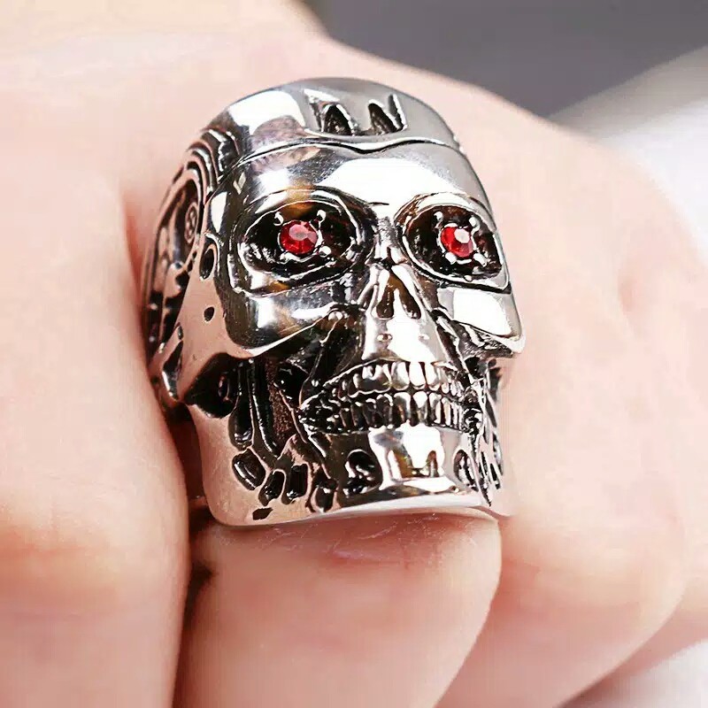 Cincin Pria gaya tengkorak punk style skull ring steel series