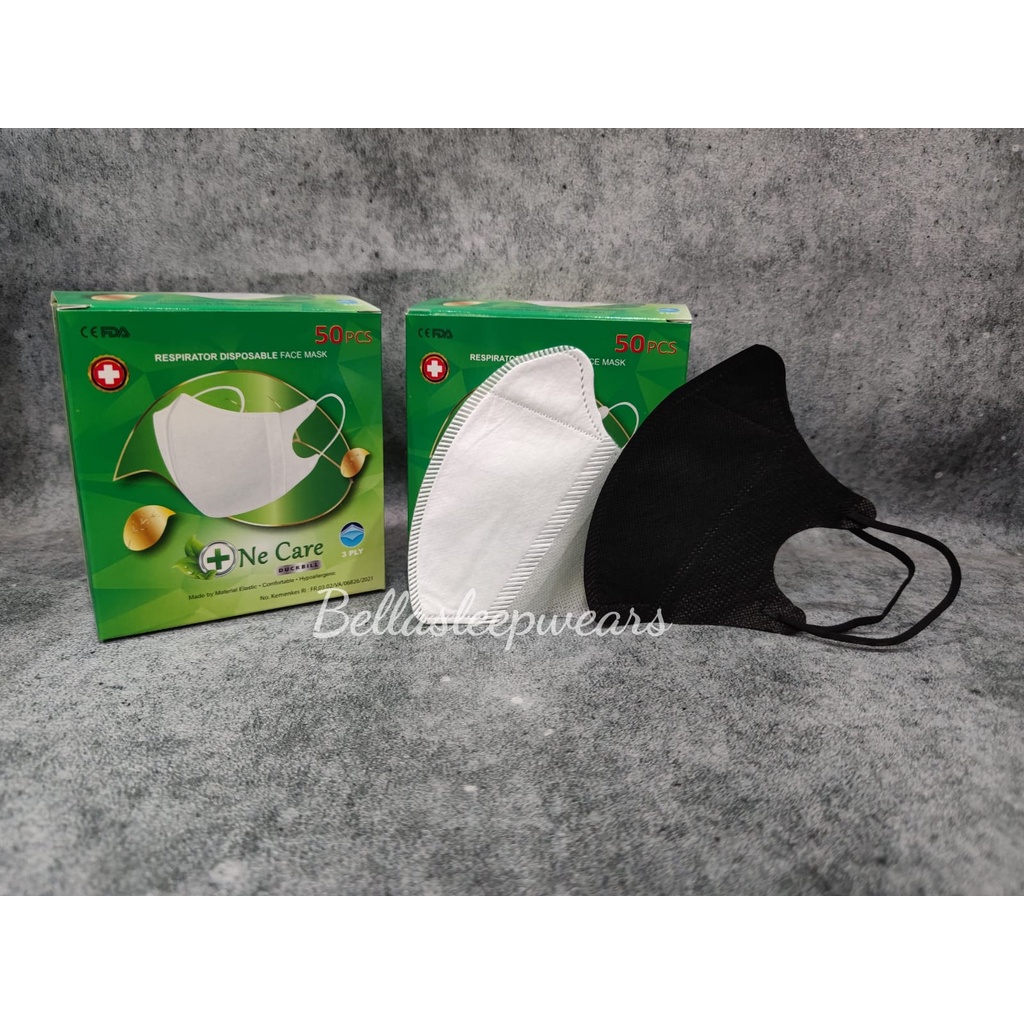 PER 1 BOX 50 PC - MASKER DUCKBILL NECARE NE CARE POLOS &amp; GARIS FACE MASK KEMENKES