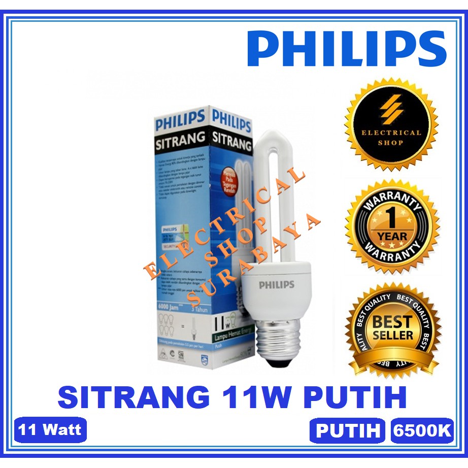 PHILIPS LAMPU SITRANG 11W 11 WATT PUTIH (HARGA GROSIR &amp; GARANSI) JARI CDL PROMO MURAH ORIGINAL