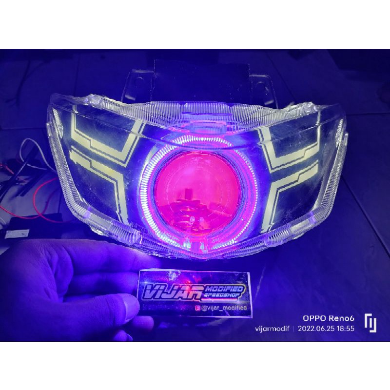 Headlamp all new beat deluxe 2020-2022 custom proji HID AES / Reflektor all new beat deluxe 2020-202