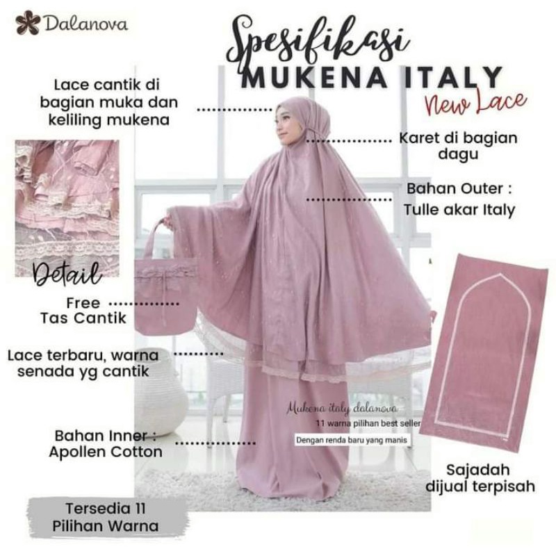 MUKENAH ITALY DALANOVA 100% ORIGINAL / MUKENAH MEWAH