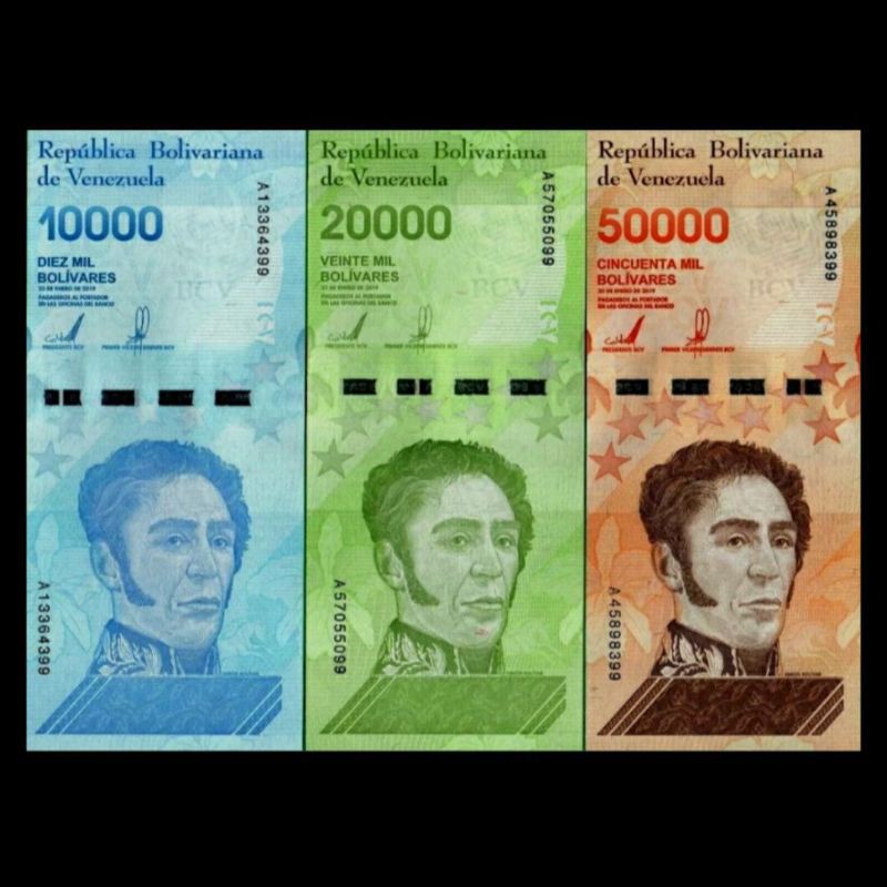 UANG VENEZUELA SET 2019 NOMINAL 10000 20000 50000 BOLIVARES UNC NEW