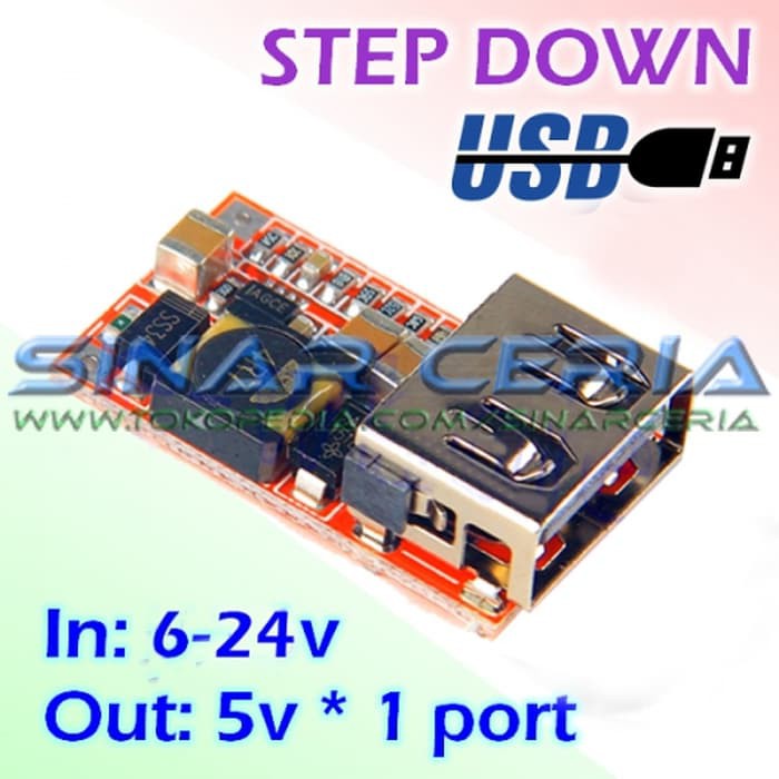 Step Down Usb 1 Slot In 6-24V Dc Charger Solar Panel Aki Motor Mobil Best Quality