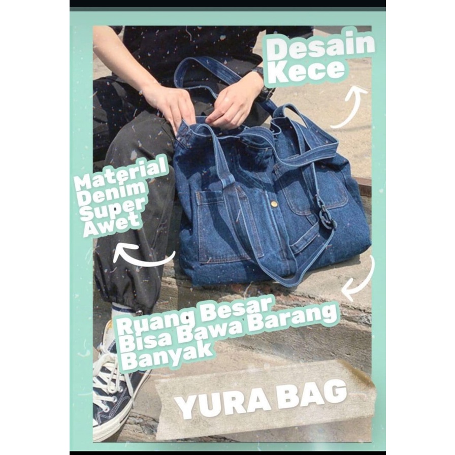 Tas Bahu Wanita Bahan Denim Tote Bag Yura