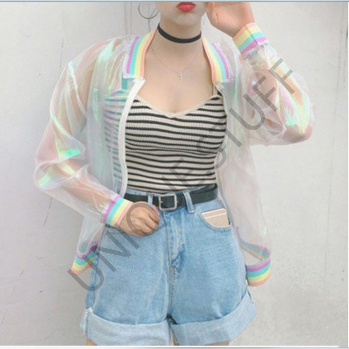 Jaket hologram rainbow jaket transparan jaket korea hologram jacket