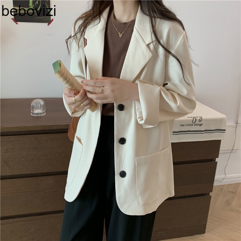 kualitas baik Hitam hijau putih Lengan panjang Blazers Setelan Jas saku Blazer Women Outer 2023t Murah Fashionable Korean style loose suit jacket