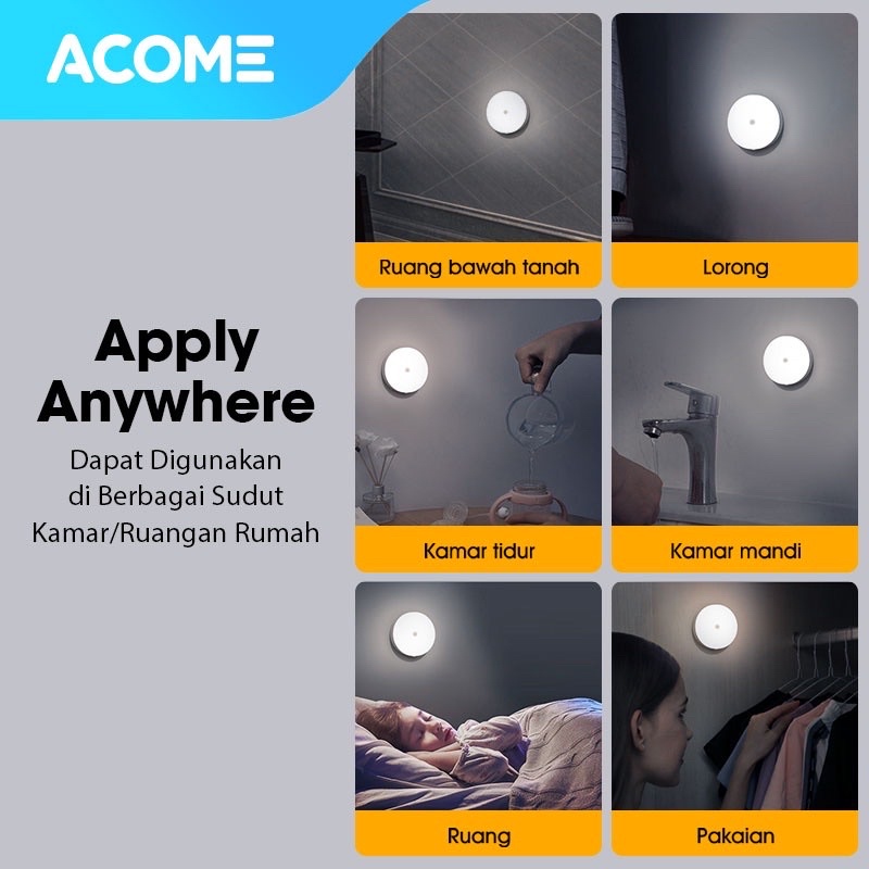 ACOME Induction Night Light ANL01 Lampu Sensor Otomatis White - Garansi 1 Tahun