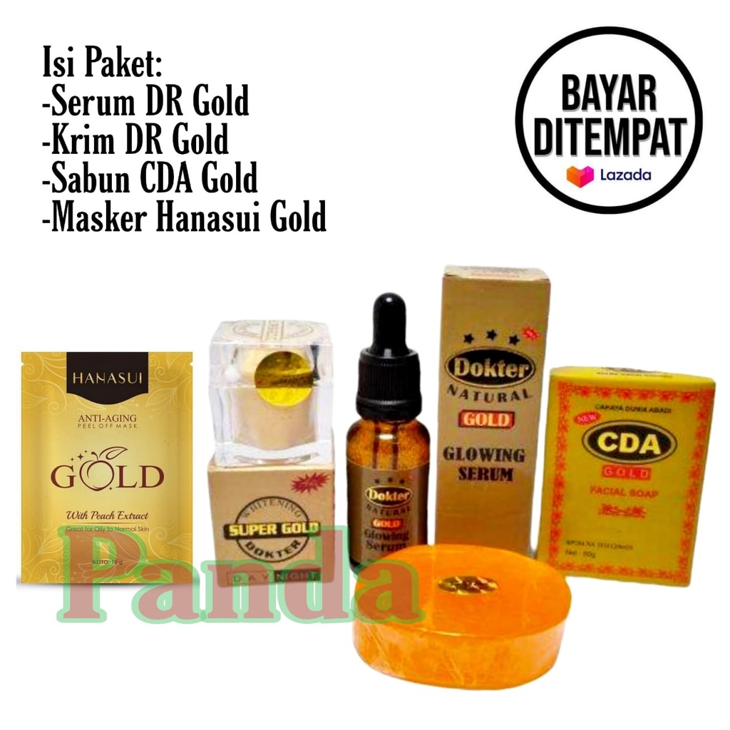 Paket Kecantikan 4in1 Serum DR Gold+Krim DR Gold+Sabun CDA Gold+Masker Hanasui Gold