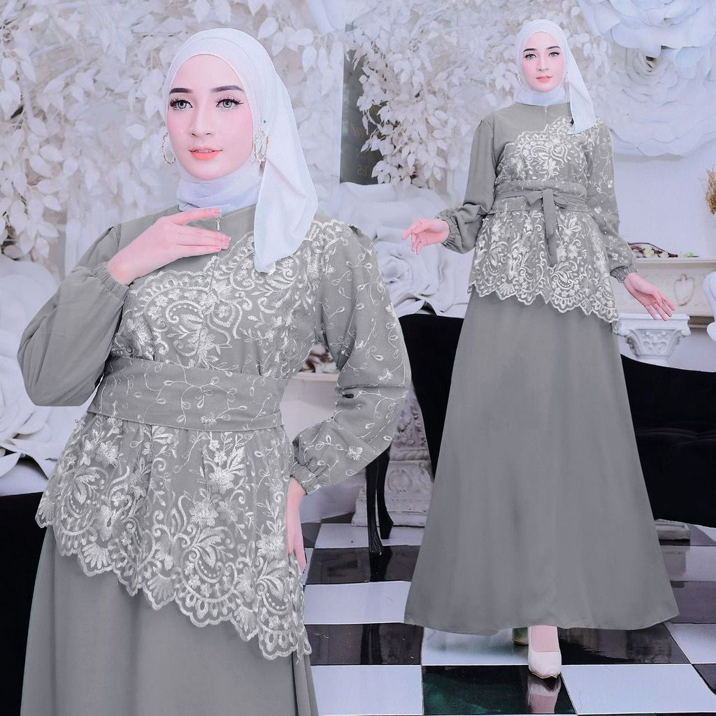 Sherin Dress Maxi Tile Mutiara Kombinasi Bahan Ceruty Size S-M, L , XL, XXL Gamis Pesta Busui