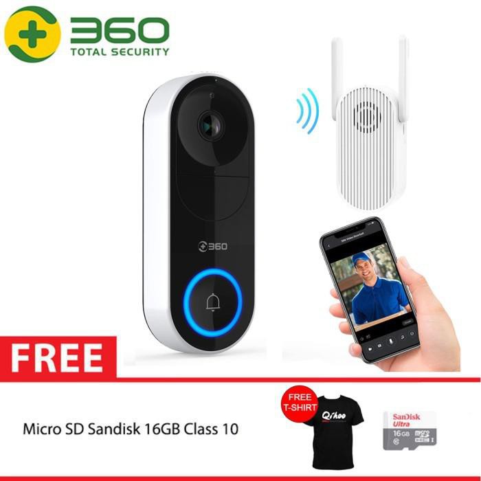 QIHOO D819 360 Smart Doorbell IP Camera CCTV WIFI AI Face + 16GB kamera pengintai