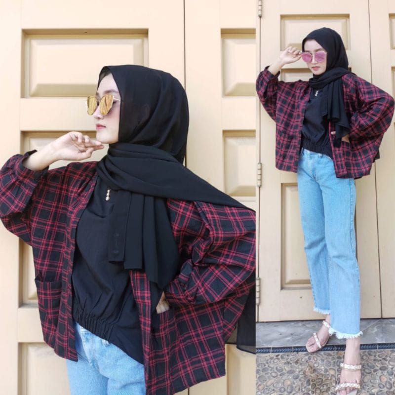 Outer Balon Flanel Viral Outer Balon Grid/Outer Balon Flanel