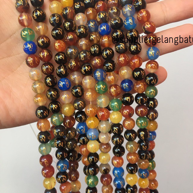 8mm multicolour om mani padme hum tibet renceng batu alam onyx buddha bahan gelang kalung doa vihara