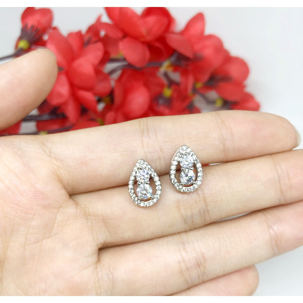 Anting Tusuk Xuping Premium Asli Silver Batu Diamond Look Lapis Emas Putih - BE266