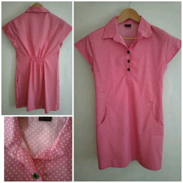 Blus blouse bangkok panjang baju wanita pink polkadot polka dot import thailand