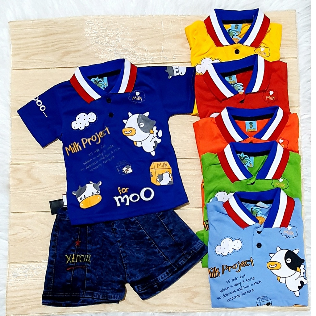 Set Baju Celana CowMoo Koboi Sapi Cow Moo Anak Paket Hemat Beli 1 set Baju dan Celana Murah Kualitas Premium Bahan Adem Nyaman