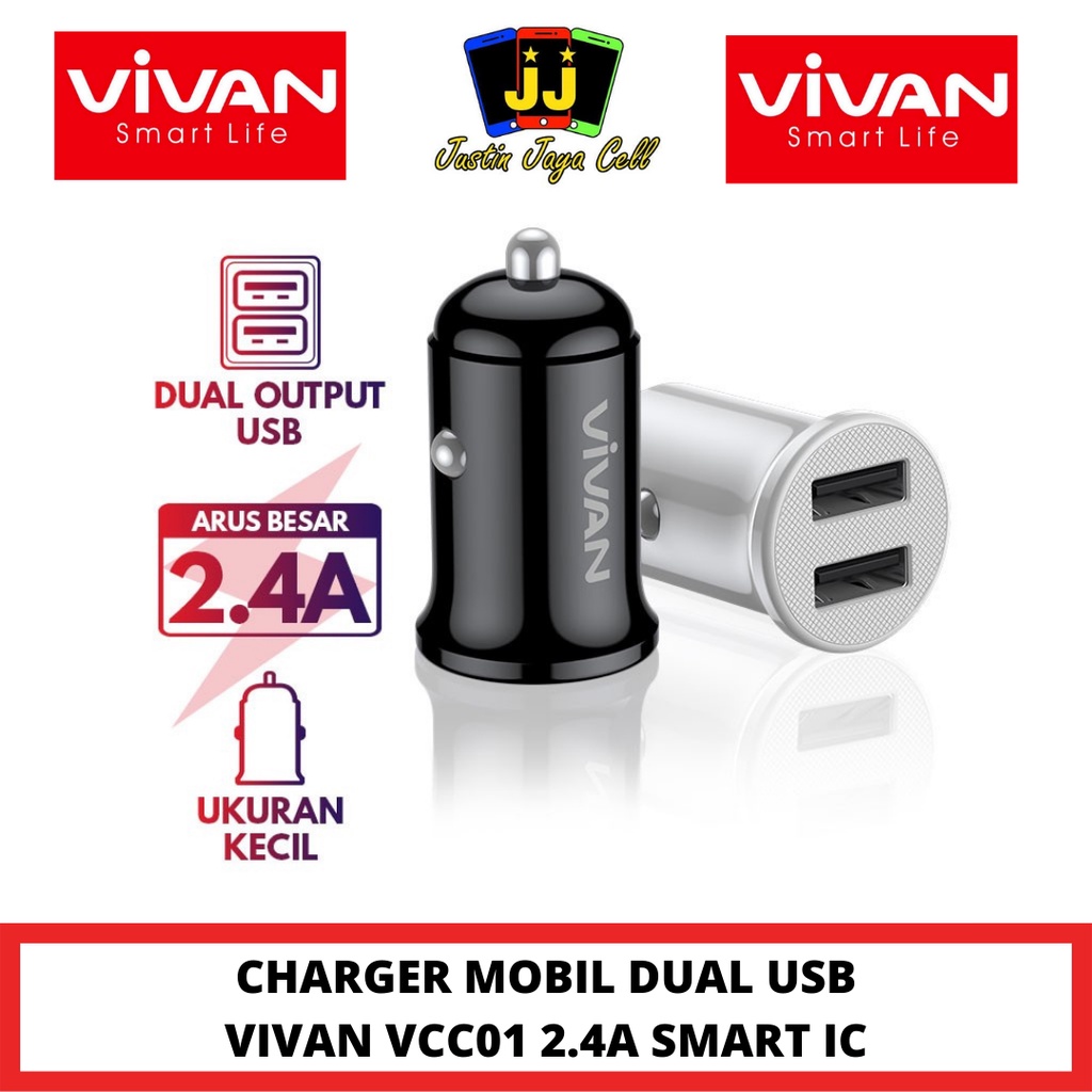 CHARGER MOBIL VIVAN VCC01 2,4A SMART IC DUAL USB CAR CHARGER