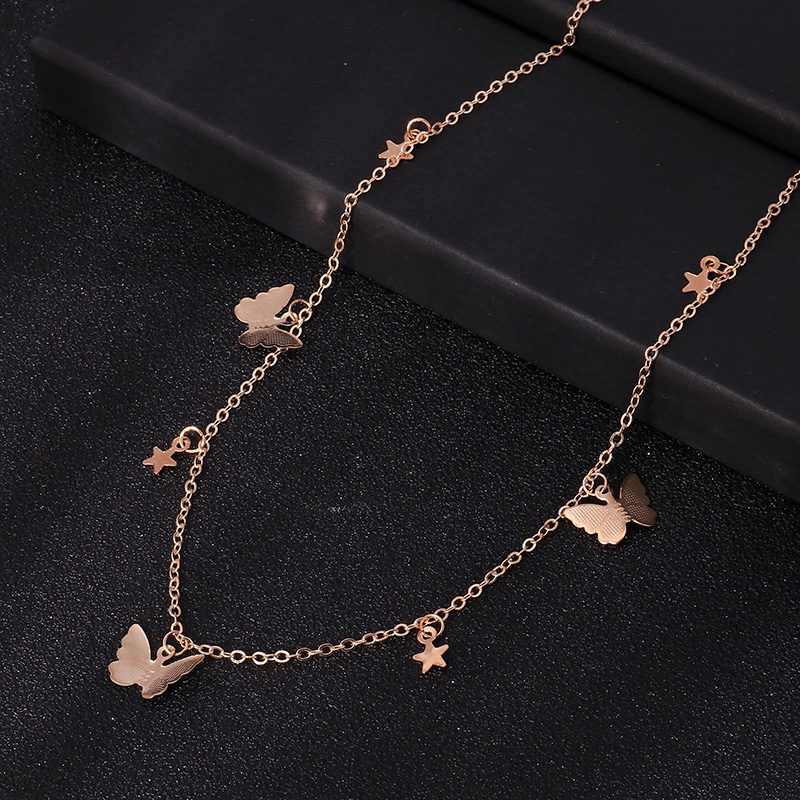 [ Women Elegant Butterfly Stars Pendant Necklaces ] [ Ladies Charm Clavicle Necklace] [Girls Personality Chain Necklace]