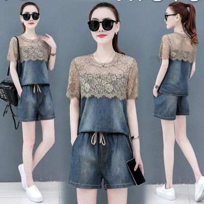 Setelan Kemeja Lengan Pendek  Bahan Lace Model  Longgar Dan 