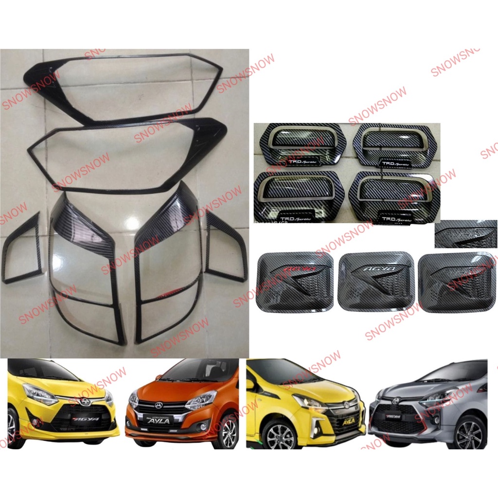 Paket Garnish Depan Belakang Outer Handle Tank Cover Agya Ayla 2017 2022 TRD GR Sport Carbon