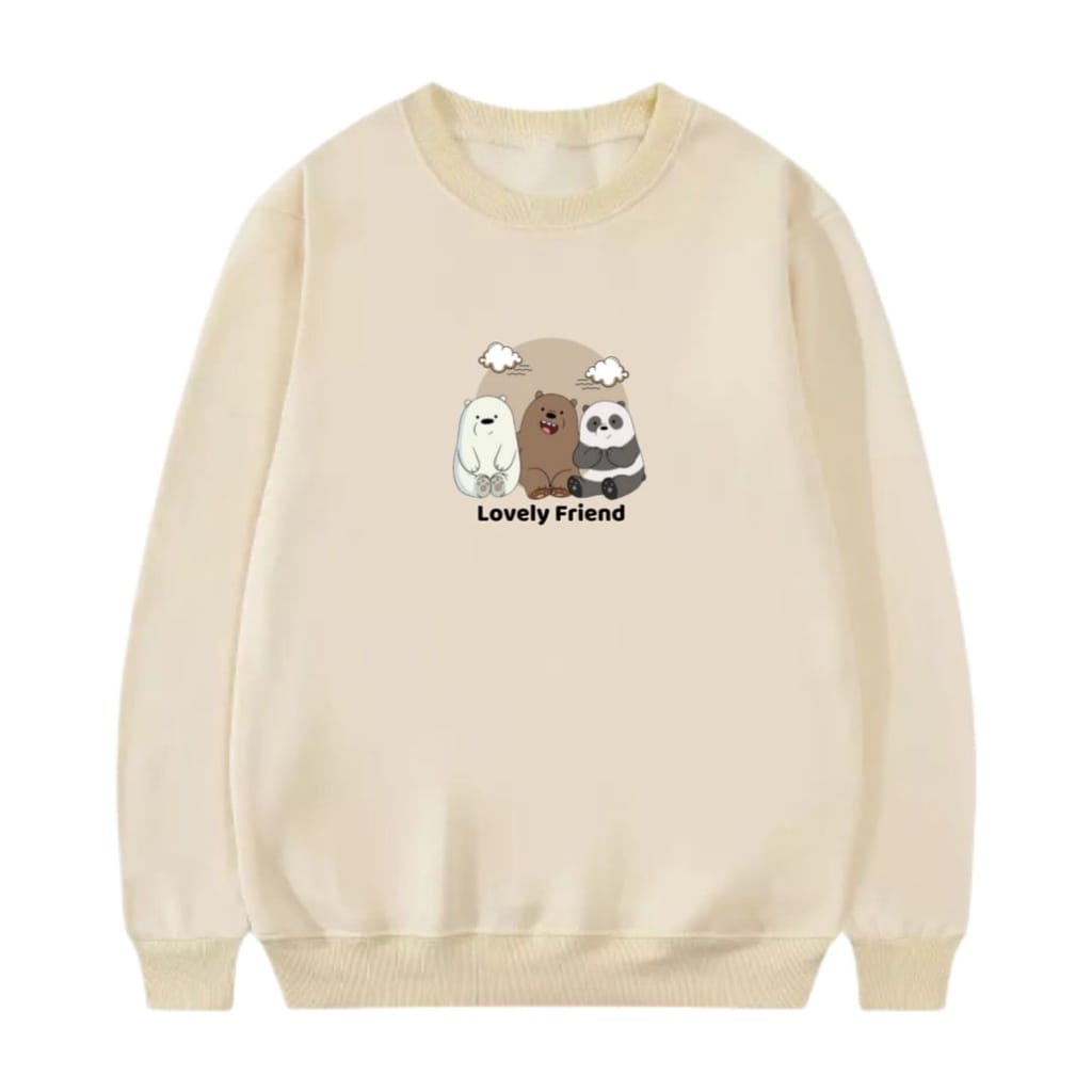 Sweater Lovely Friend Bear Oversize Wanita dan Pria - Sweatshirt Basic Jumbo - Size M - L - XL - XXL - Big Size - Bahan Fleece