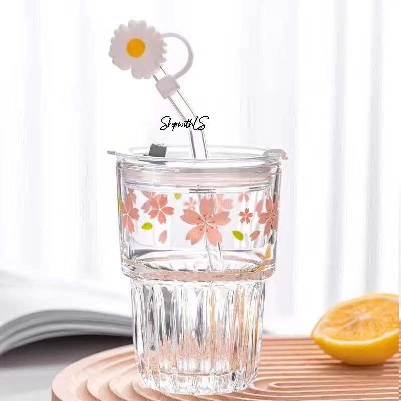 SAKURA GLASS TUMBLER/GELAS TUMBLER KACA ESTETIK/ GELAS TUMBLER KACA KOREA/GELAS TUMBLER KACA SAKURA/