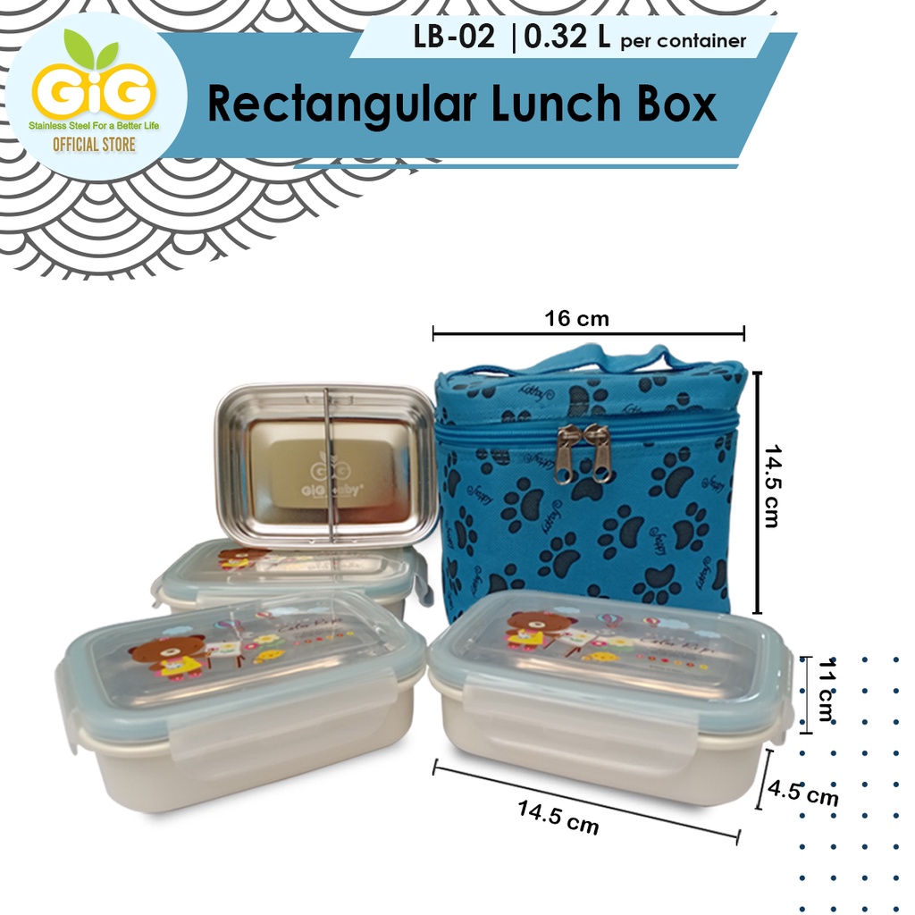 Tempat Makan Anak GIG Baby Rectangular Lunch Box LB-02 / Kotak Makan / Stainless Steel