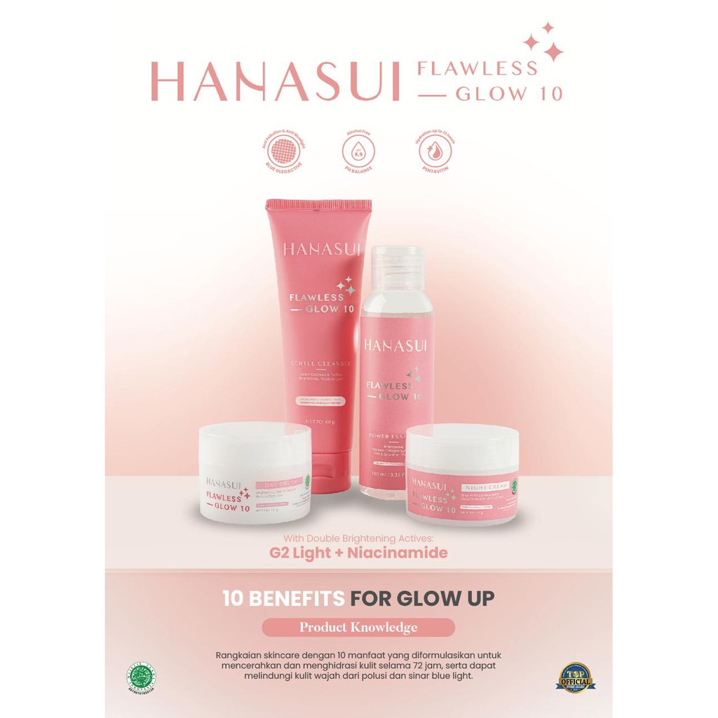 * NCC * Hanasui Flawless Glow 10 Series Skin Care Day Night Cream Krim Essence Cleanser