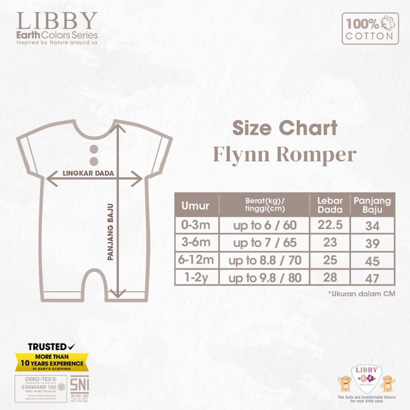 Libby 0-2 Tahun Romper Earth Series Flynn Romper Anak Bayi Premium Quality